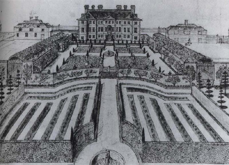 unknow artist The House and garden at Stowe,as they were before Lord Cobham-s alterations of the 1720s